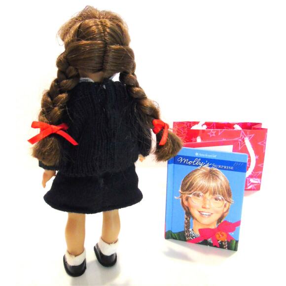 American Girl MOLLY MINI DOLL 6.5" Cloth Body Meet Outfit 25th Anniv Book + BAG - Picture 3 of 5